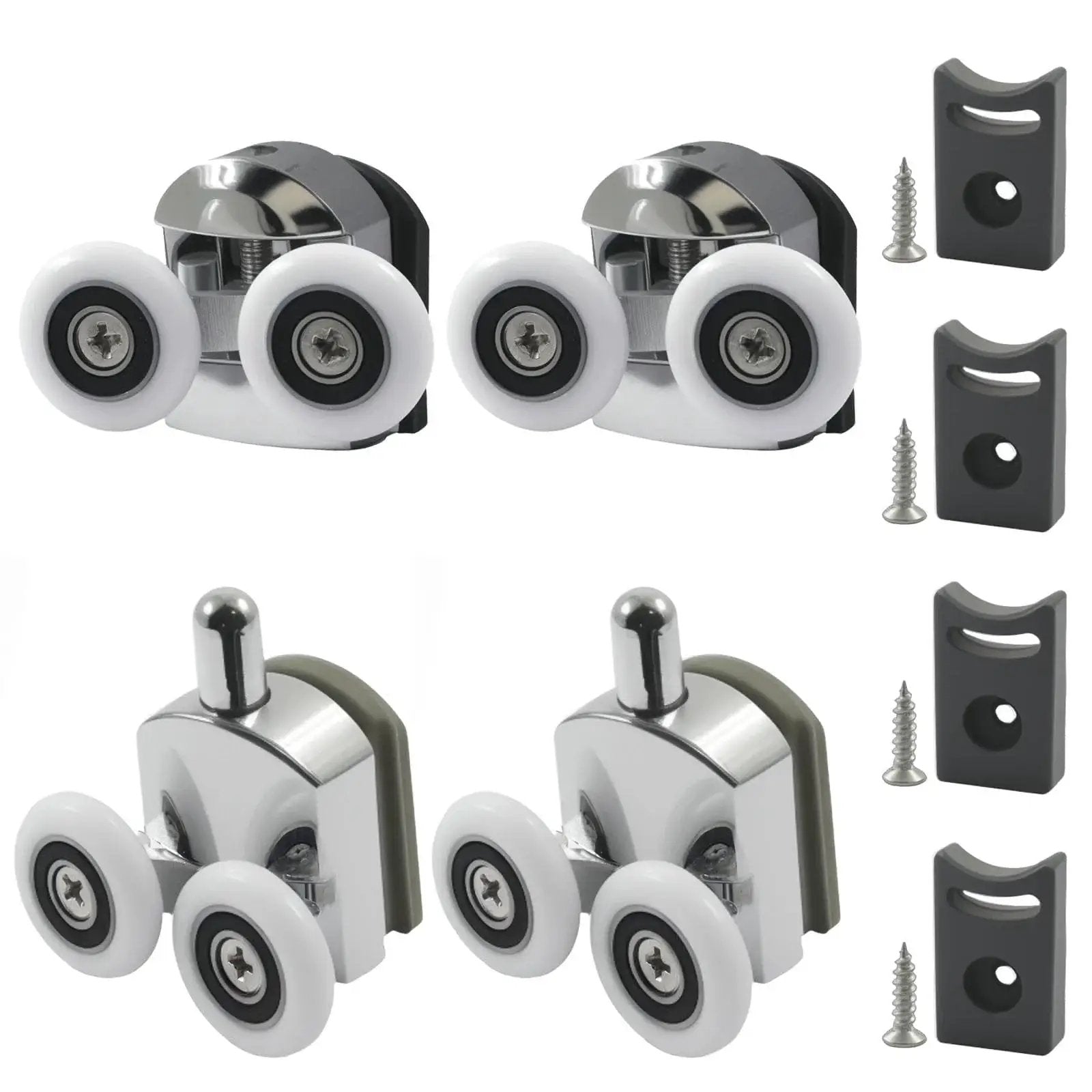 4 Pcs Curved Shower Door Rollers Replacement With 23mm Aluminum Alloy Wheels, Anti Collision Block And Screws, Sliding Pulleys