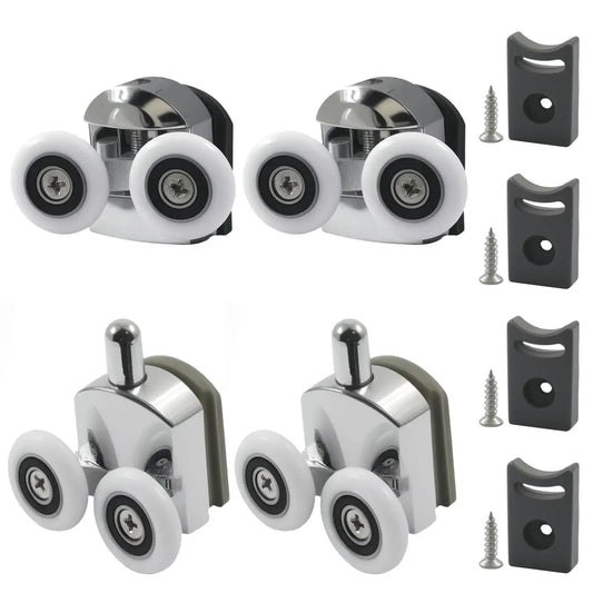 4 Pcs Curved Shower Door Rollers Replacement With 23mm Aluminum Alloy Wheels, Anti Collision Block And Screws, Sliding Pulleys