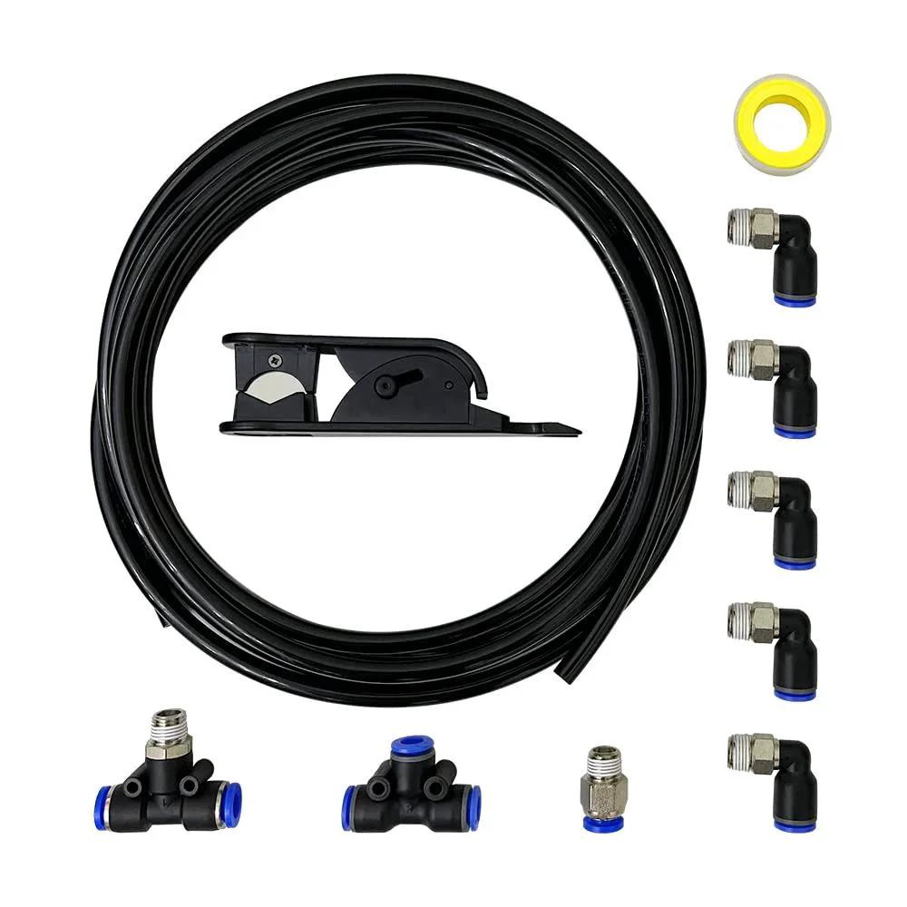 Image of a Vacuum PU Tubing And Push Lock Fittings Kit One Eighth NPT To One Quarter Inch Tubing For Turbo Cars Universal Fit with components.
