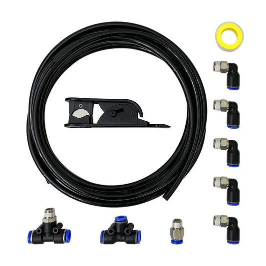 Image of a Vacuum PU Tubing And Push Lock Fittings Kit One Eighth NPT To One Quarter Inch Tubing For Turbo Cars Universal Fit with components.