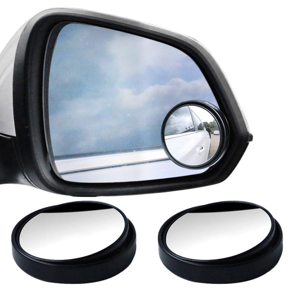 2 Pack Blind Spot Mirrors With 360 Degree Rotation, Round HD Glass, Stick On Convex Side View For Universal Cars, Black, Adjustable, Waterproof, 50mm Diameter, 12mm Thick