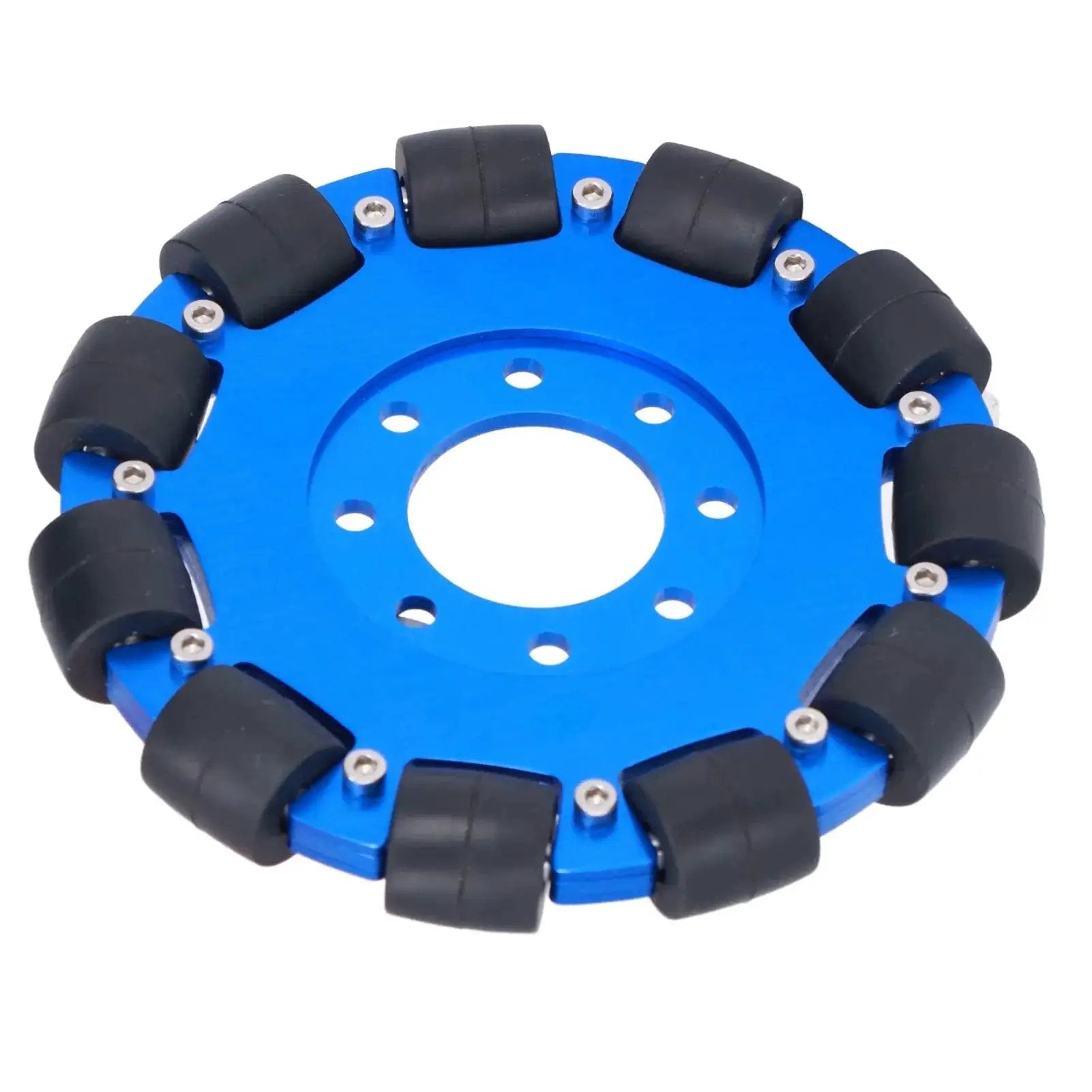 Omnidirectional 5 Inch Wheel With Aluminum Alloy Hub And Silicone Rollers For Robotics Projects, featuring 11 rollers and 22 bearings