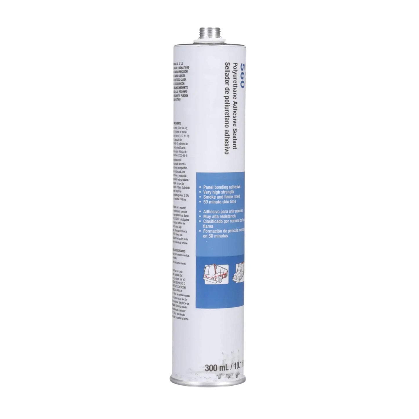 Side view of Polyurethane Adhesive Sealant 560, Black 310 mL Cartridge for automotive panel bonding and metal-to-plastic assemblies.