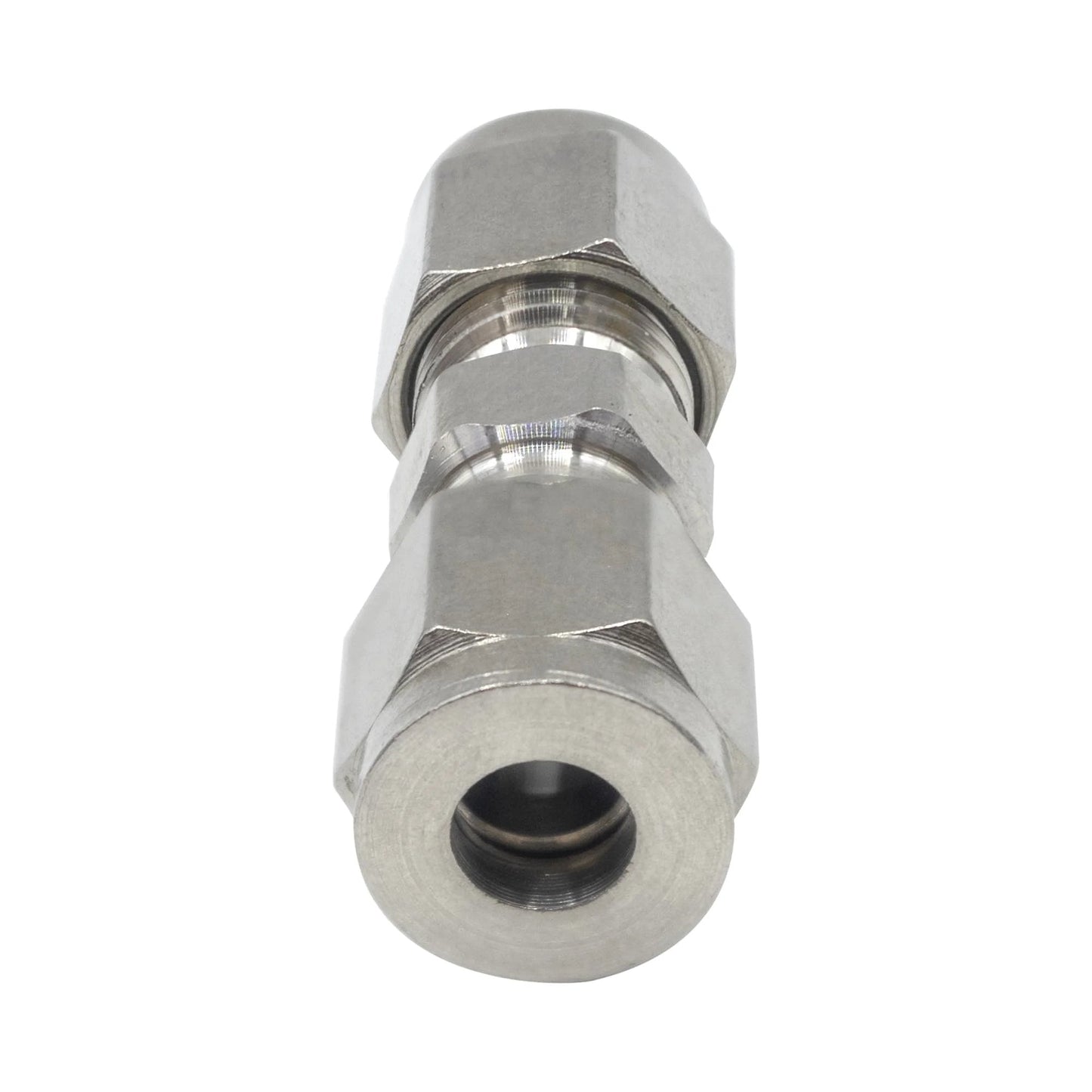 Front view of 304 Stainless Steel Heavy Duty Compression Union 8mm OD X 8mm OD Tube Fitting Pack Of 2 With Double Ferrule