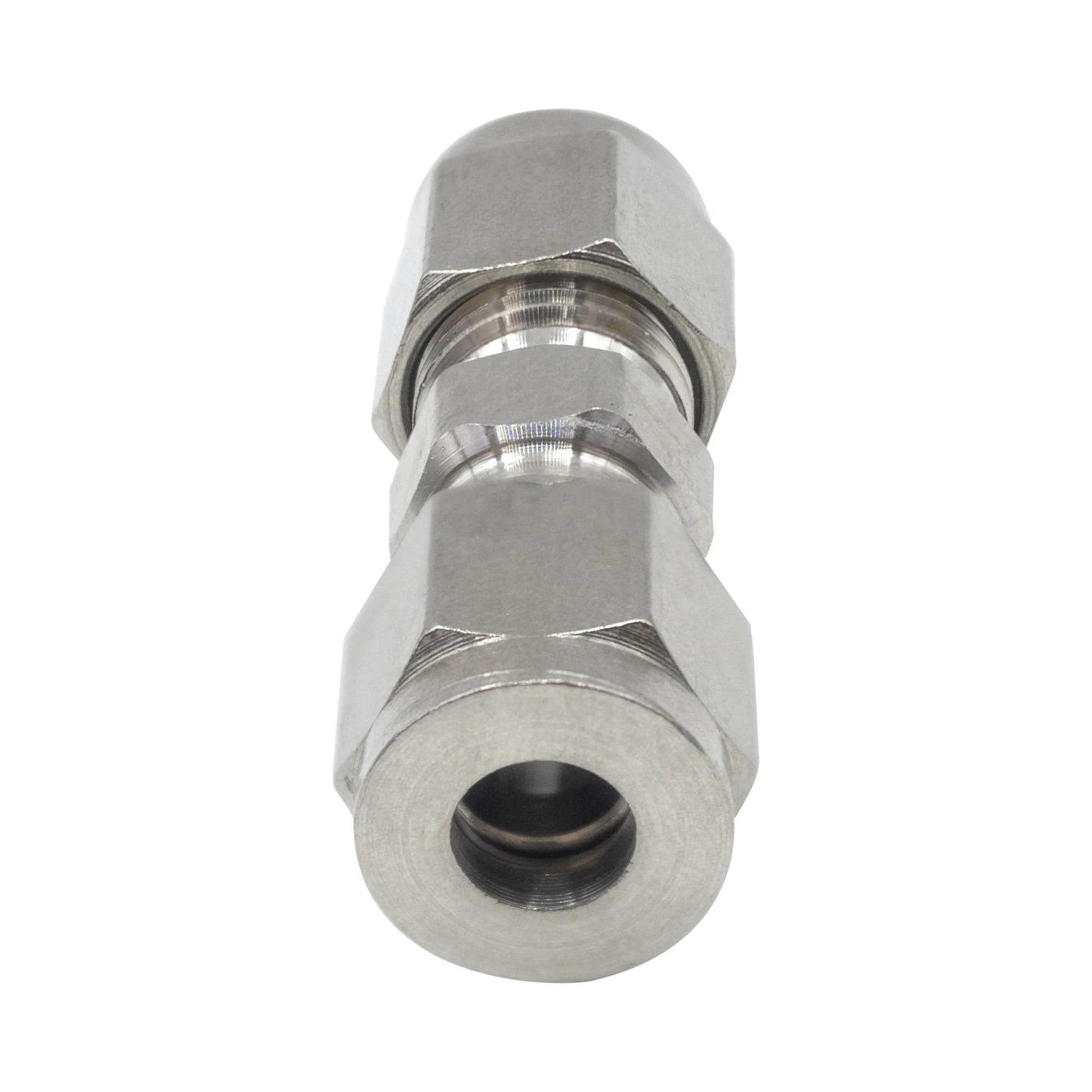 Front view of 304 Stainless Steel Heavy Duty Compression Union 8mm OD X 8mm OD Tube Fitting Pack Of 2 With Double Ferrule