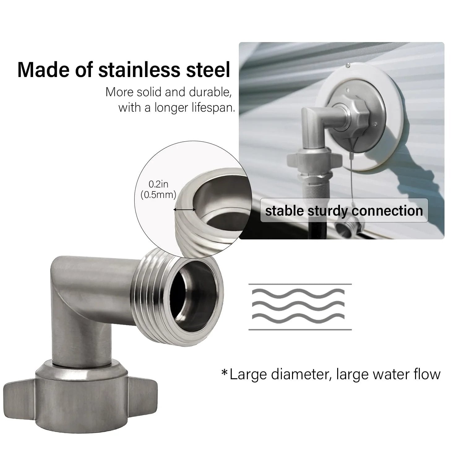 90 Degree Hose Elbow For RVs With Stainless Steel Construction And Easy Grip Connector GHT Three Quarter Inch Garden Hose Elbow Fitting