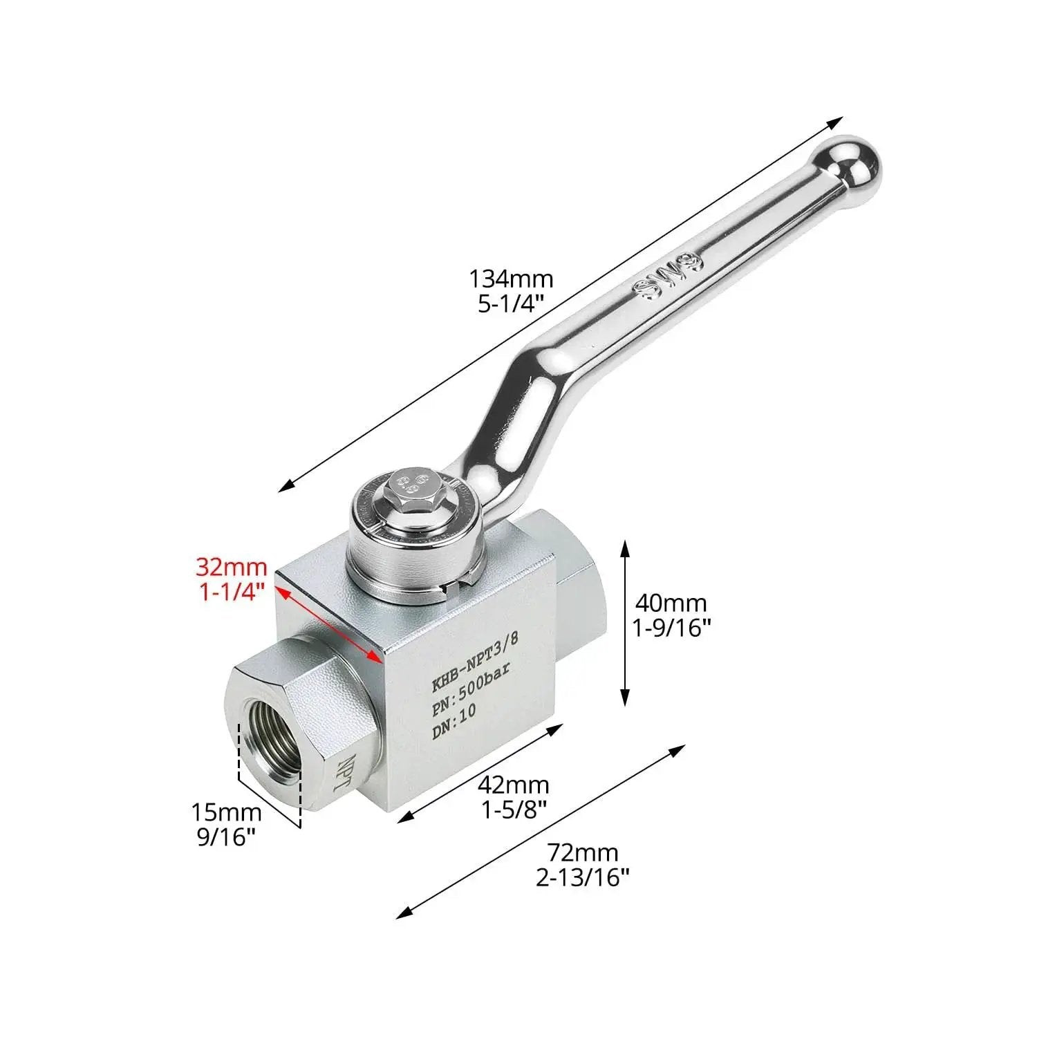 Heavy Duty Hydraulic Ball Valve Three Eighths Inch NPT 7250 PSI Shut Off Two Way High Pressure Valve DN10 built from carbon steel