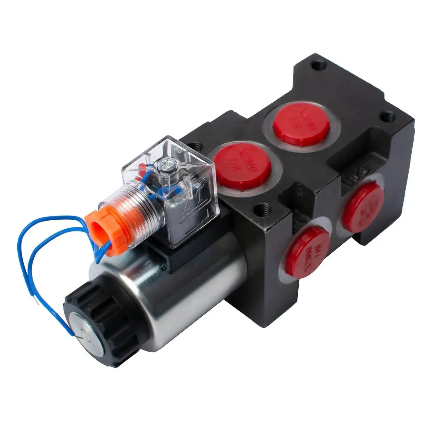 Versatile Hydraulic Solenoid Diverter Valve for Quick Oil Circuit Swaps, 6 SAE Ports, shown with wiring and casing detail