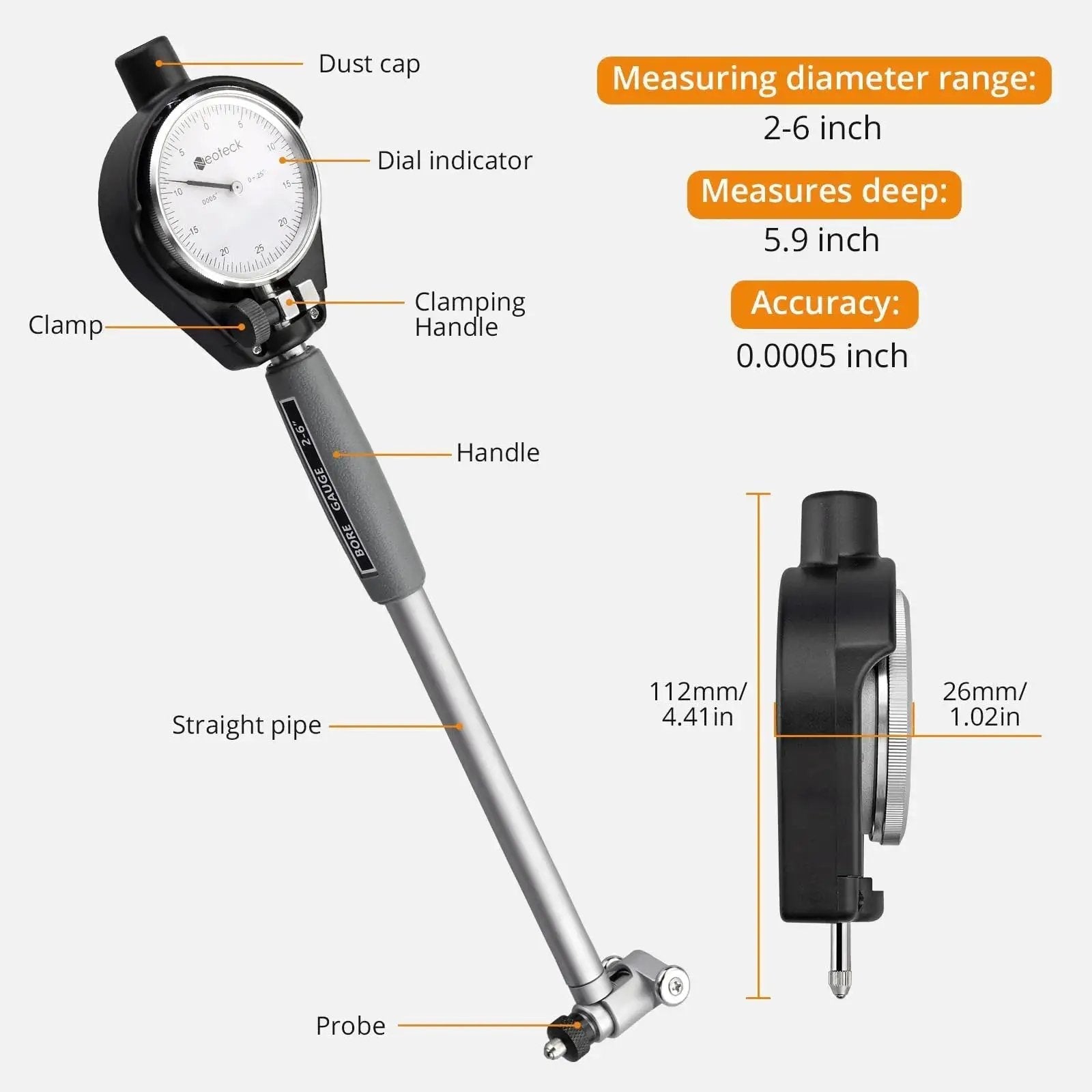 Deep Engine Cylinder Dial Bore Gauge Set For Accurate Measurements 2 To 6 Inch Range With 0.001 Inch Resolution Self Centering Design displayed
