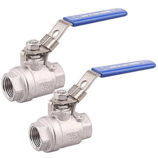 2 Pack Stainless Steel 304 Ball Valves Full Port Heavy Duty With Locking Device Half Inch NPT Serviceable For Water Oil Gas 1000 WOG 1000 Psi Max Pressure Durable Lockable Ball Valve