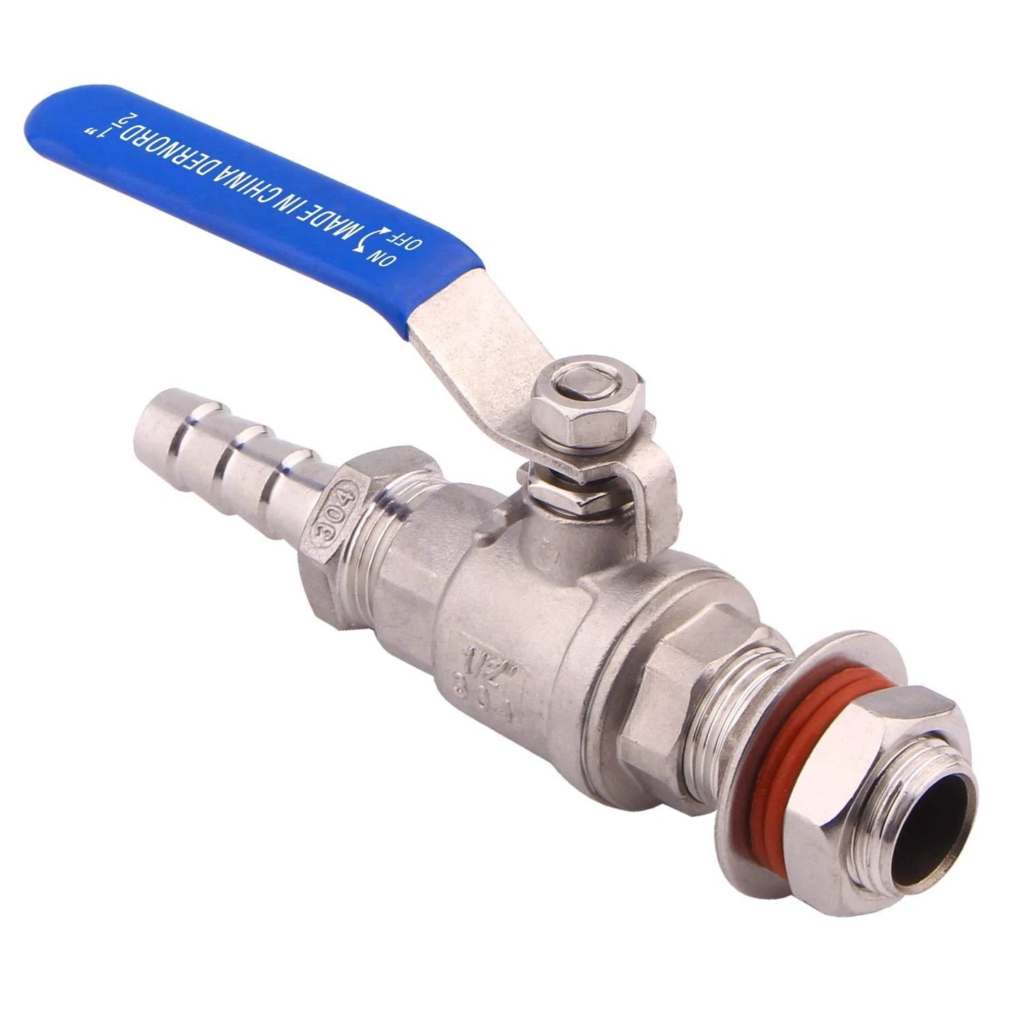 Stainless Steel One Half Inch Ball Valve Weldless Bulkhead For Home Brew Kettle One Half NPT To One Half Barb Hose Full Port Two Piece Design 1000 PSI