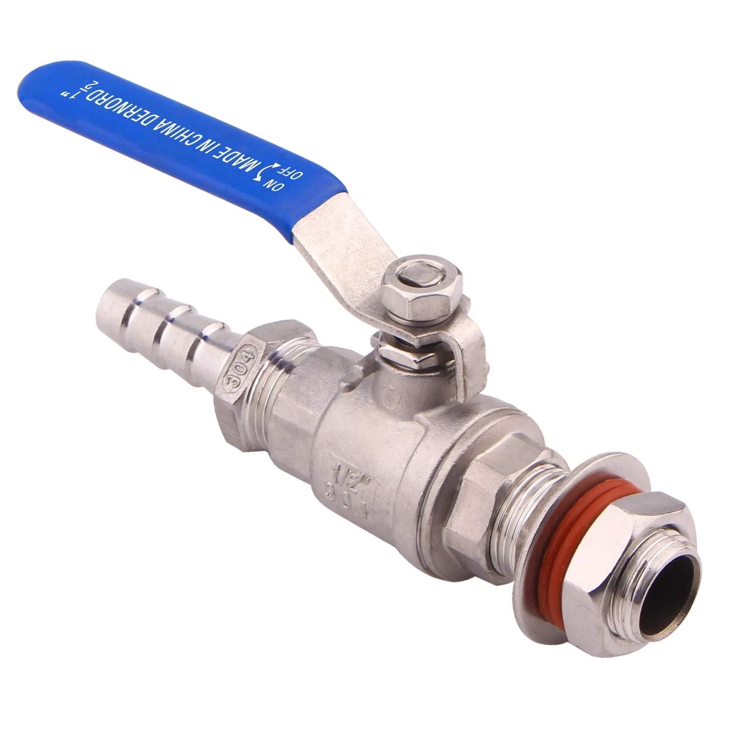 Stainless Steel One Half Inch Ball Valve Weldless Bulkhead For Home Brew Kettle One Half NPT To One Half Barb Hose Full Port Two Piece Design 1000 PSI