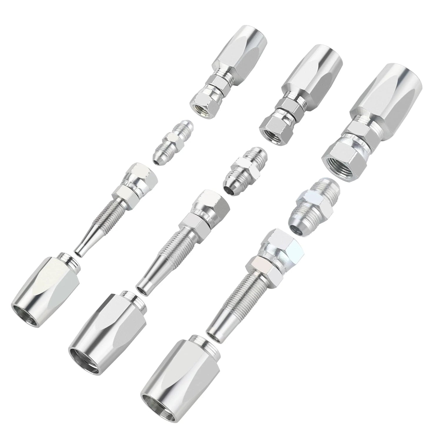 Reusable Hydraulic Hose Repair Fittings Kit 4 Piece Set For One Half Inch ID, Three Eighth Inch ID, And One Quarter Inch ID Hoses