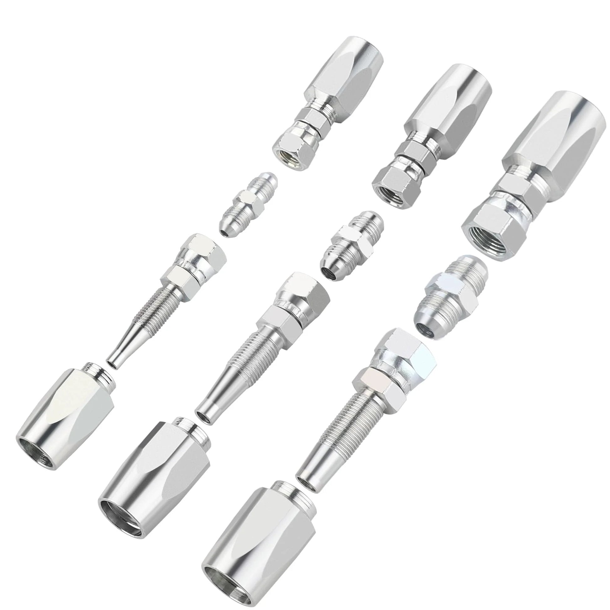 Reusable Hydraulic Hose Repair Fittings Kit 4 Piece Set For One Half Inch ID, Three Eighth Inch ID, And One Quarter Inch ID Hoses