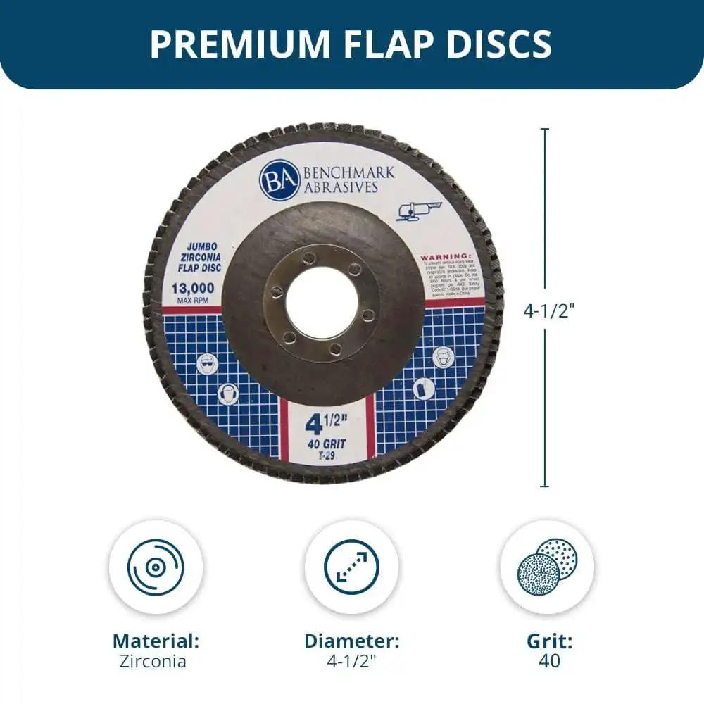 4.5 Inch Premium High Density Zirconia Type 29 Flap Discs 40 Grit 10 Pack, front view showing labeling and specifications