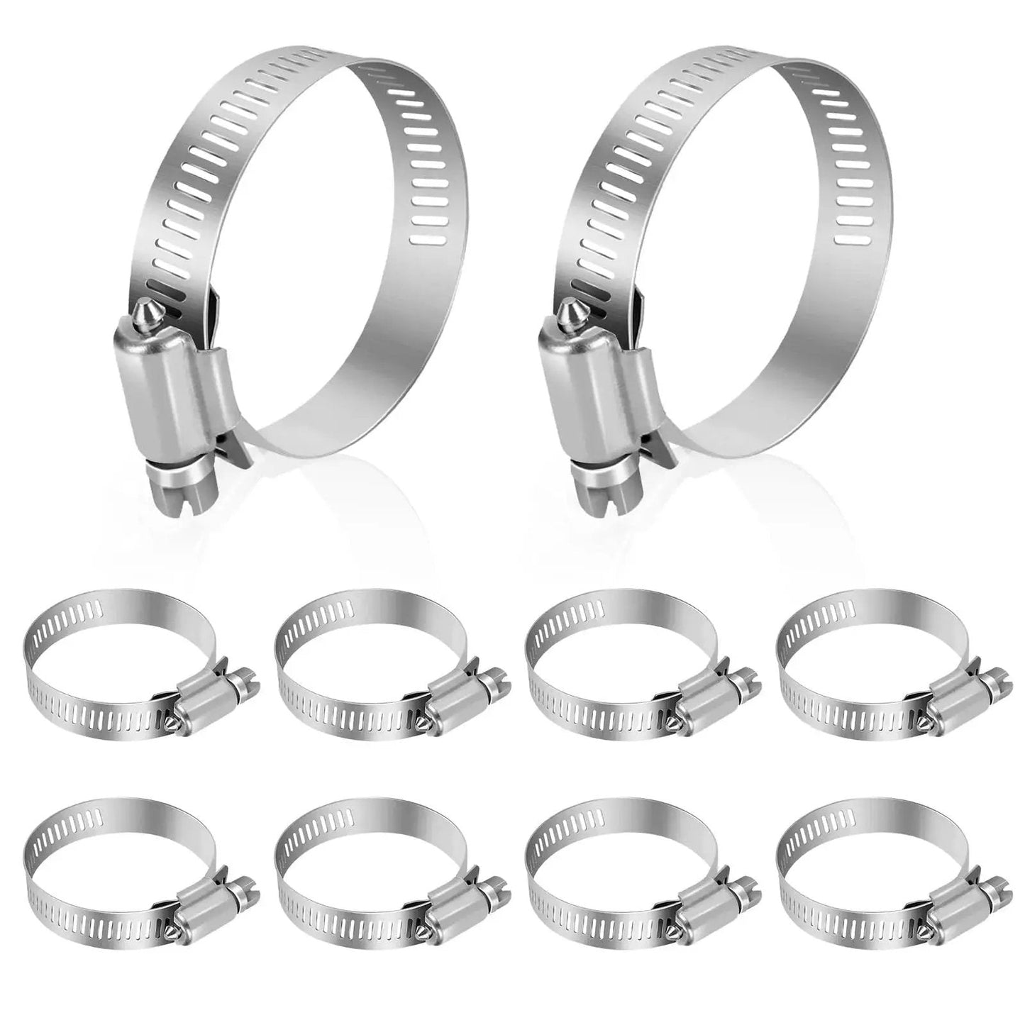 10 Piece Stainless Steel Hose Clamp Set Adjustable Worm Gear Clamps One And A Half Inch To Two And A Half Inch Pro Grade