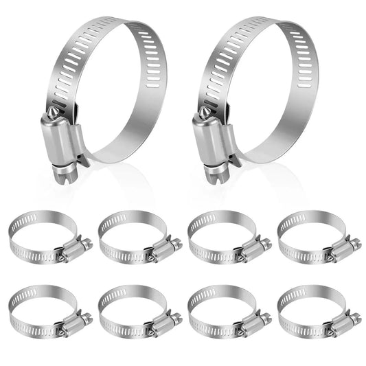 10 Piece Stainless Steel Hose Clamp Set Adjustable Worm Gear Clamps One And A Half Inch To Two And A Half Inch Pro Grade
