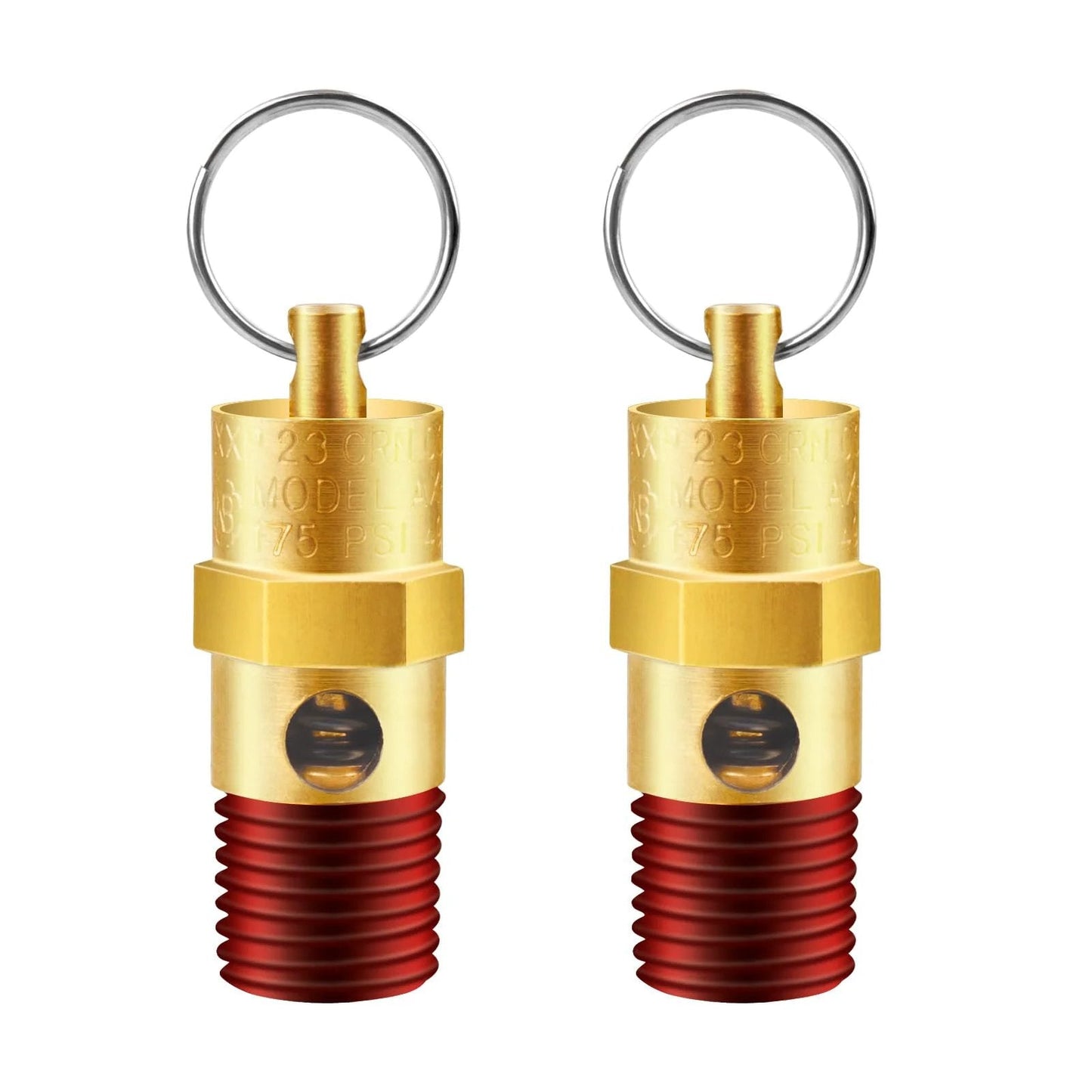 Brass One Quarter Inch NPT Pressure Relief Valve For Air Compressors, 175 PSI, Dual Pack, Safety Check Valve, Rust Resistant, Easy Install
