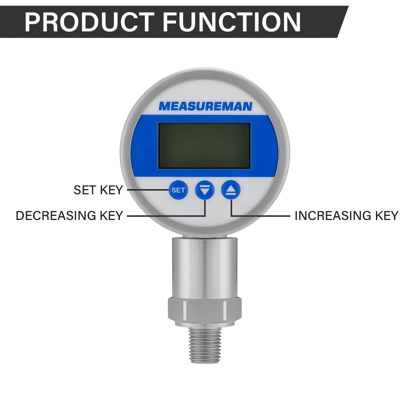 Remote Digital Pressure Gauge For Real Time Monitoring With RS485 Data Transmission And 270 Degree Rotatable Body, 3 Digit LED Display