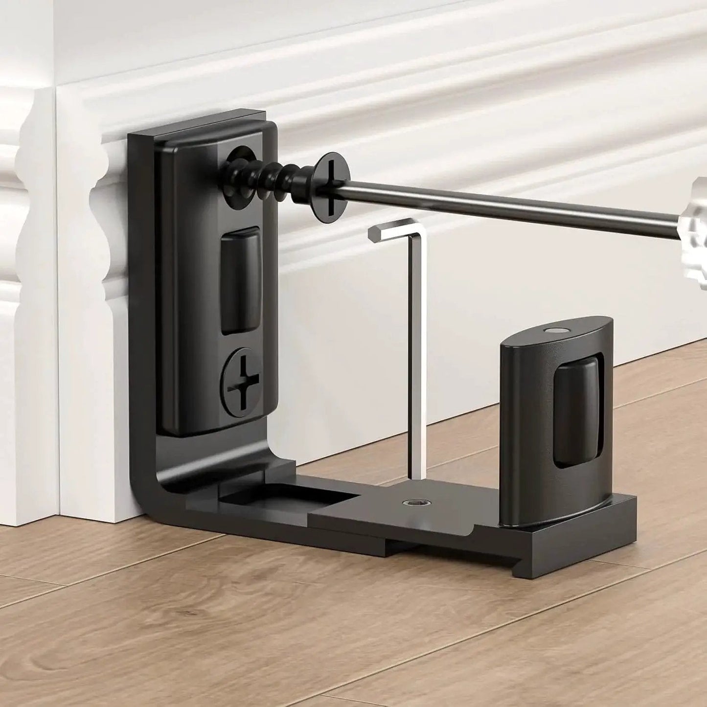 Sliding Barn Door Floor Guide 2 Pack Bottom Adjustable Roller Guides Wall Mounted Black For Smooth Quiet Sliding