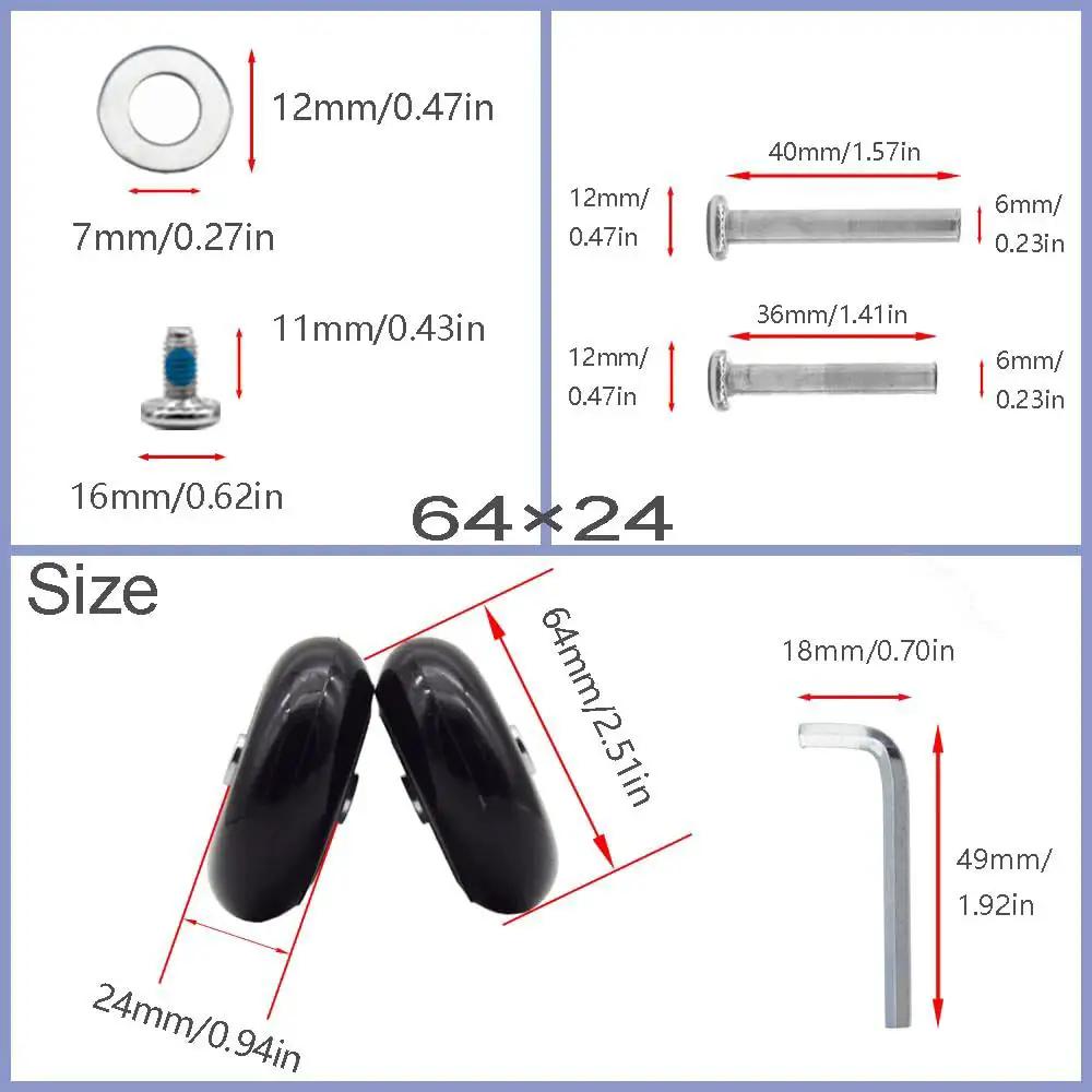 Set Of 4 Luggage Replacement Wheels 64x24mm wear resistant rubber with dimensions and components for suitcase repair and upgrades