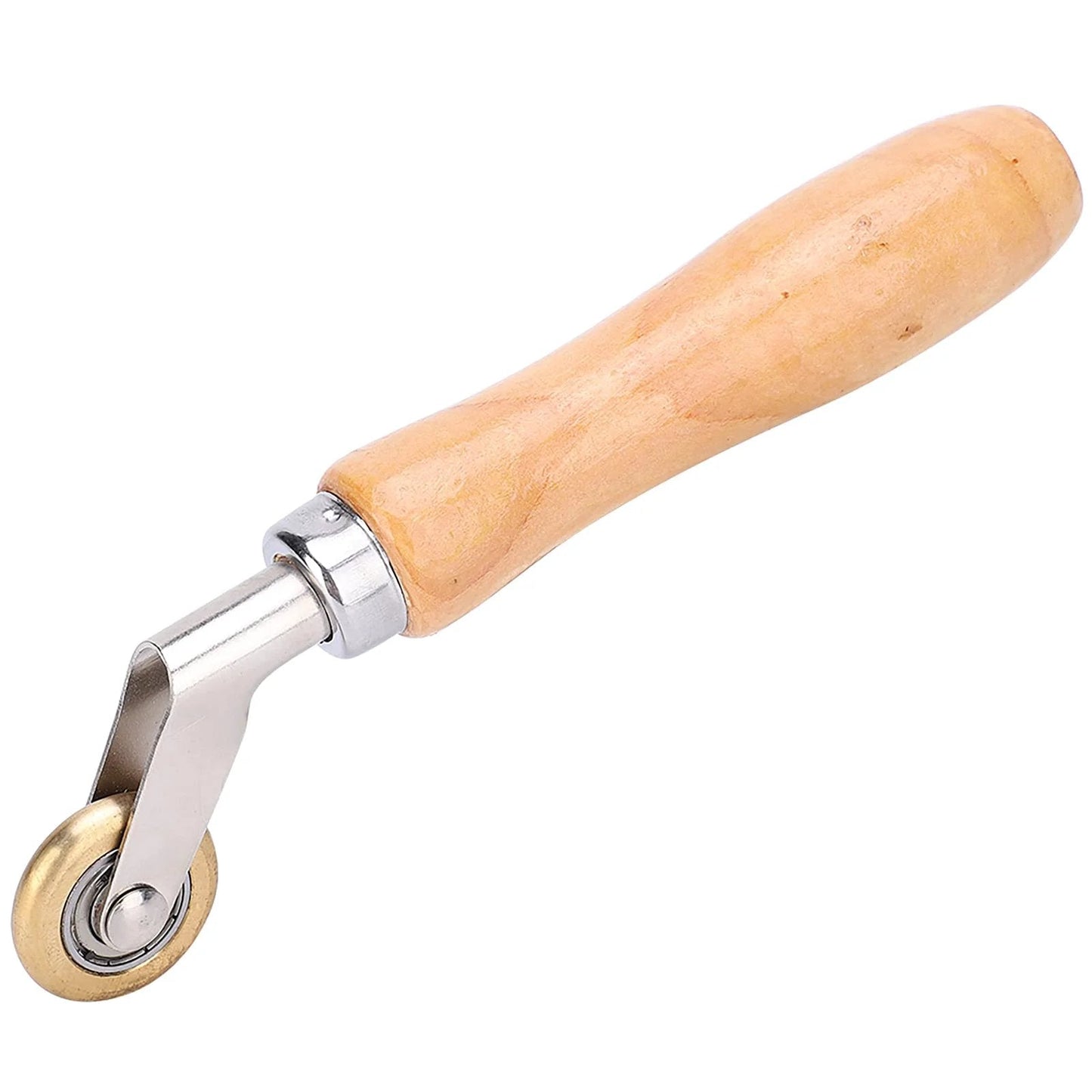 Steel Seam Roller For TPO Roofing And Single Ply Membranes, Heavy Duty Metal Wheel Tool For Flashing And Seaming shown with wooden handle