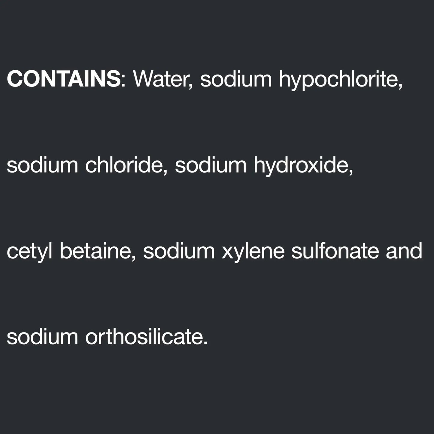 Ingredients list for Pro Strength Clog Destroyer Gel For Drains Liquid Drain Cleaner 80 Oz showing chemical components.