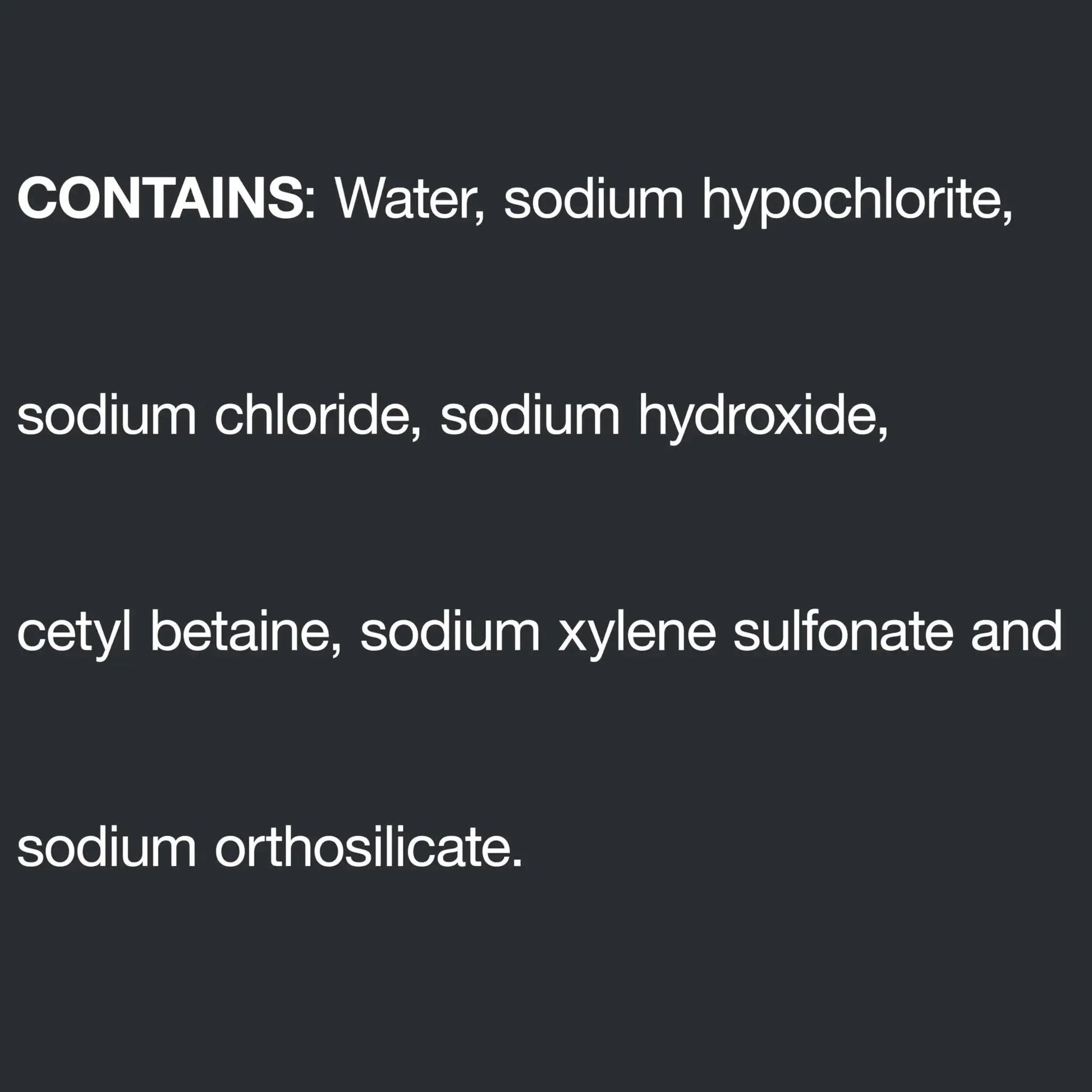 Ingredients list for Pro Strength Clog Destroyer Gel For Drains Liquid Drain Cleaner 80 Oz showing chemical components.