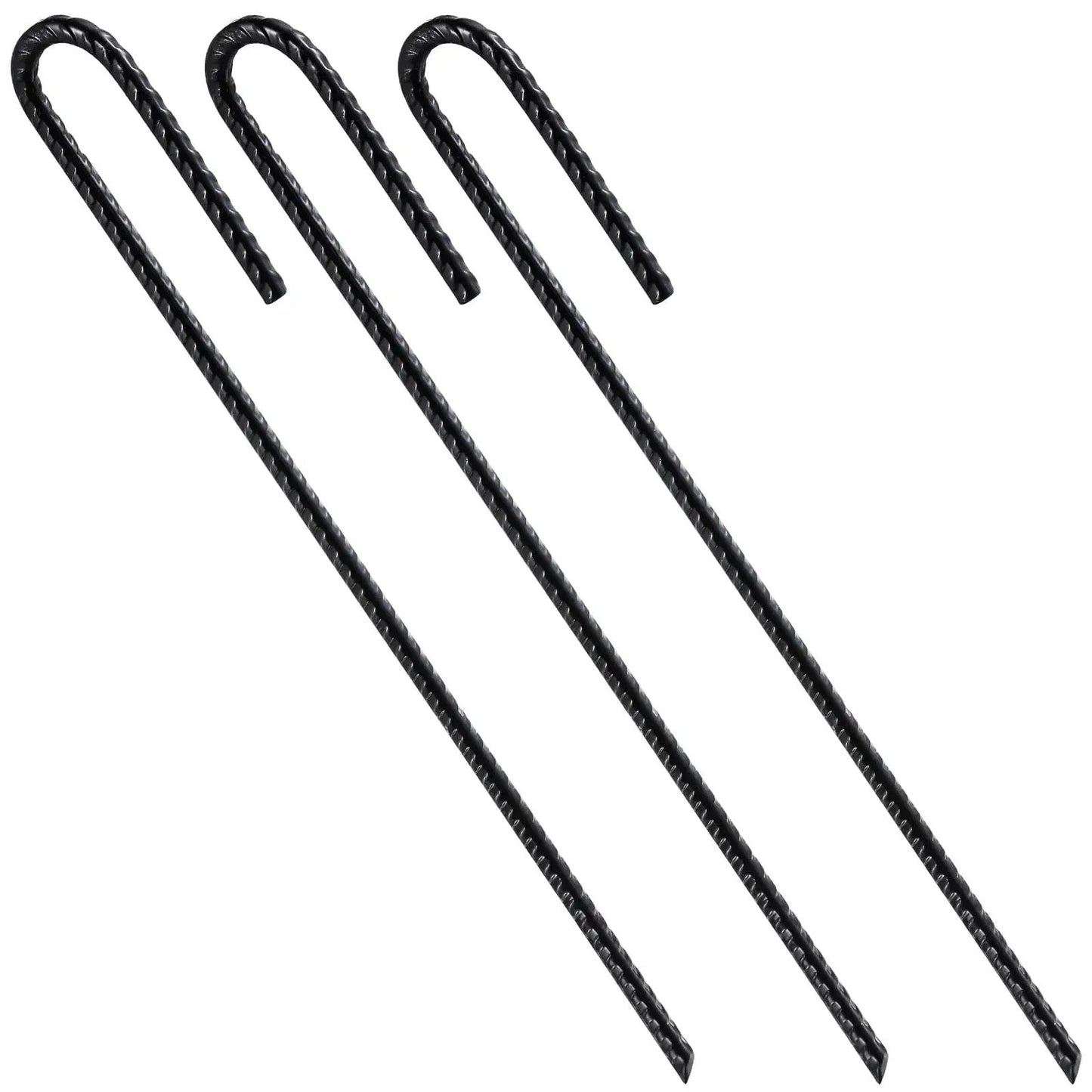 Extra Heavy Duty UJ Hook Rebar Ground Anchors Twelve Inch Long By One Quarter Inch Diameter Rust Proof Coated Steel For Garden Tent And Trampoline