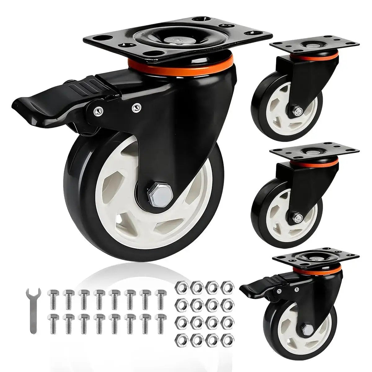 Heavy Duty Industrial Casters Set Of 4 With Locking Swivel Top Plate Wheels For Furniture And Workbench Carts, 3 Inch Diameter