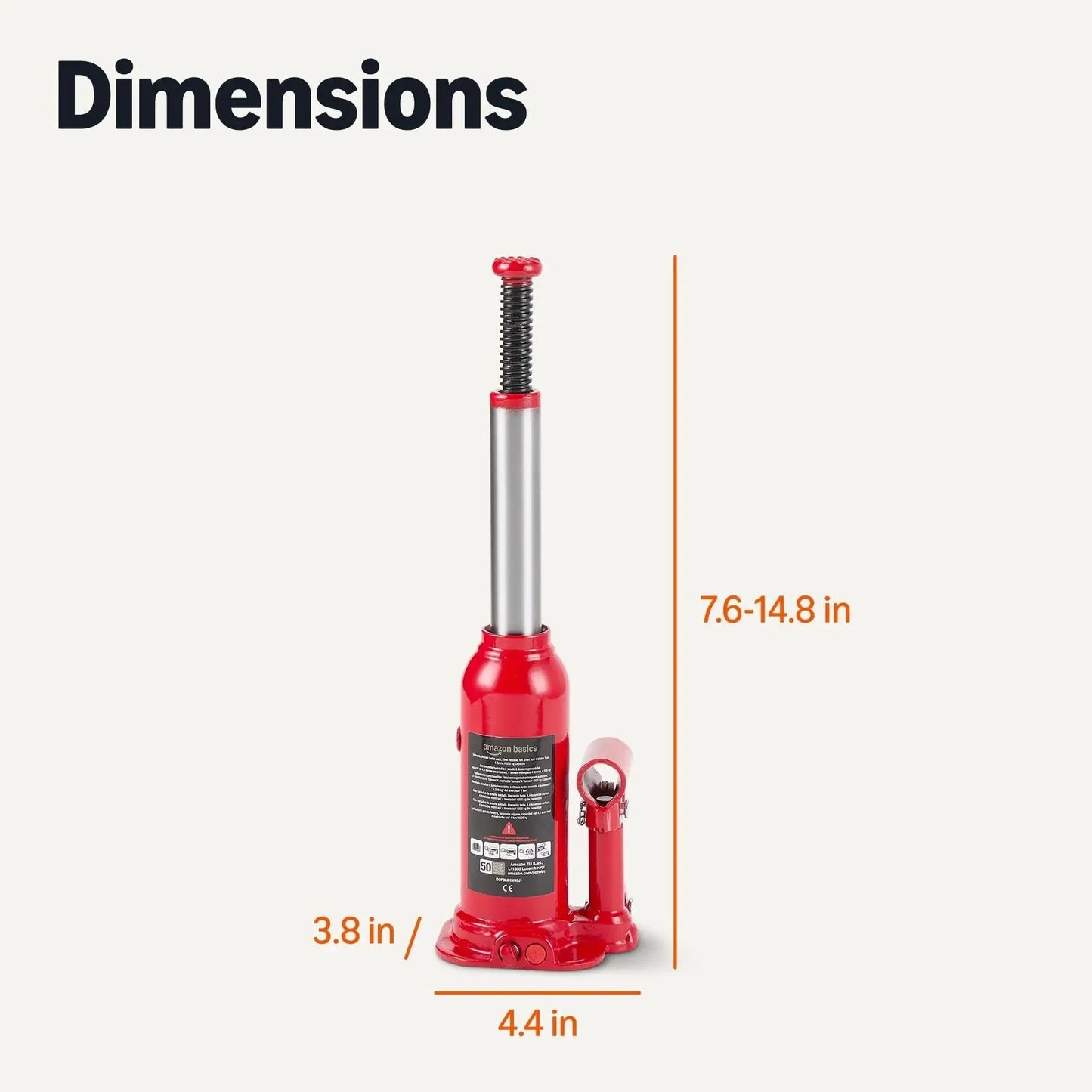Hydraulic Bottle Jack For Vehicles With 4 Ton Capacity 4000 Kg Slow Release Valve Welded Construction Red Finish Dimensions