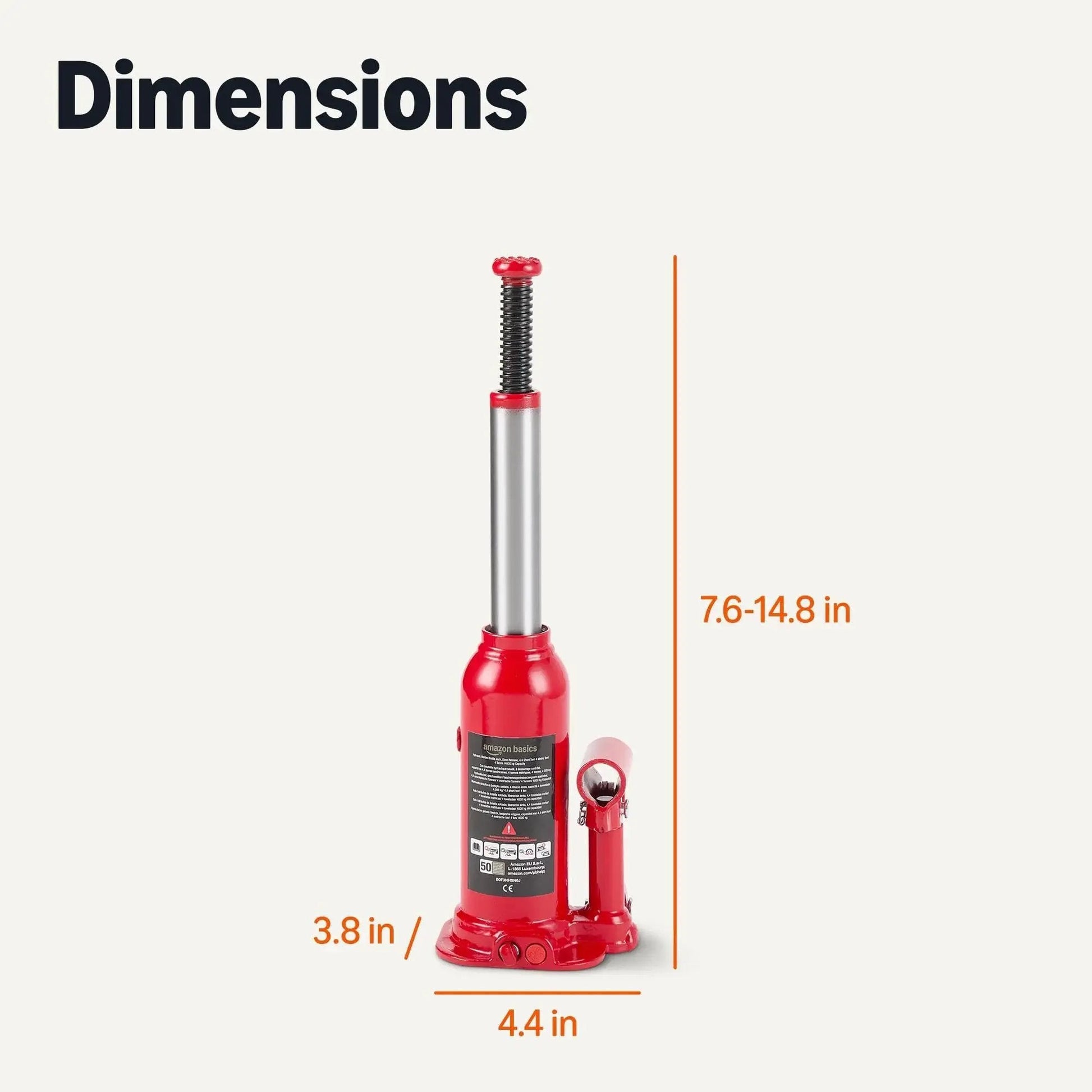 Hydraulic Bottle Jack For Vehicles With 4 Ton Capacity 4000 Kg Slow Release Valve Welded Construction Red Finish Dimensions