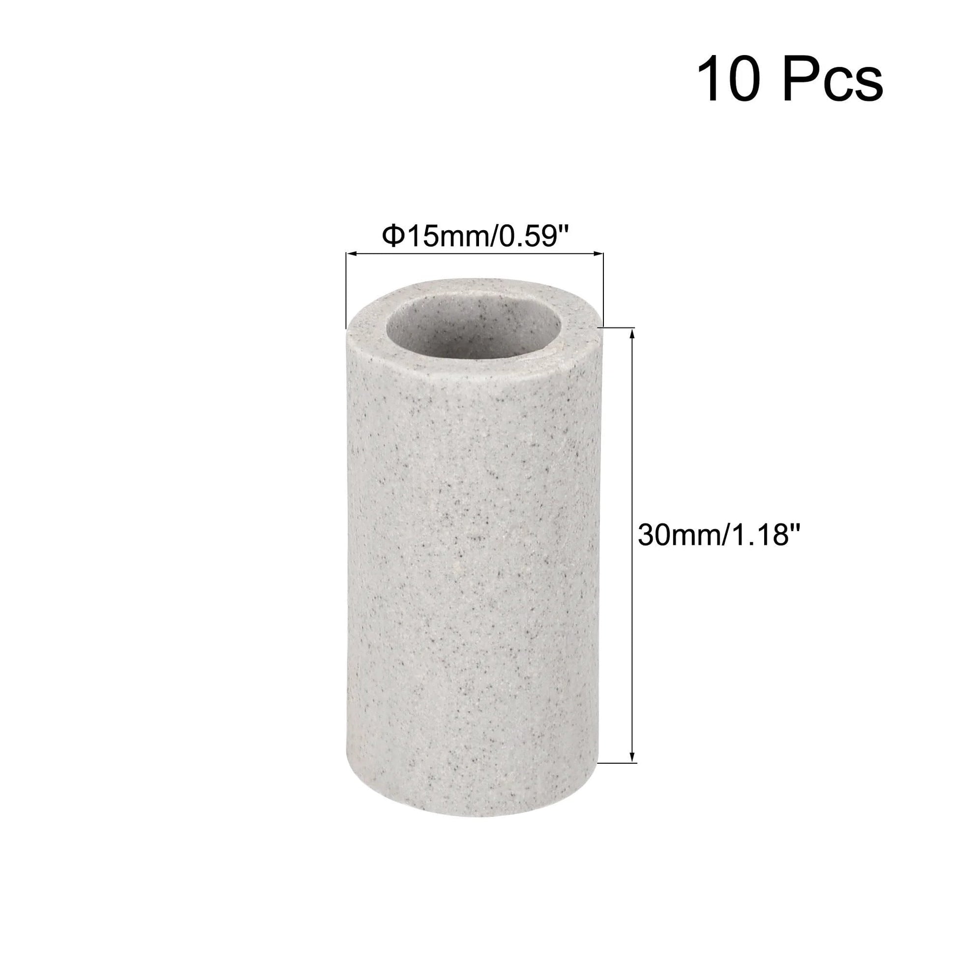 10 Pack Ceramic Tube Insulation For Electronics, DIY Friendly High Temp Tubes 30mm Long, 10mm Bore, 15mm Outer Diameter, Up To 1600 C, 1000V Rated Insulation, Gray, single tube shown