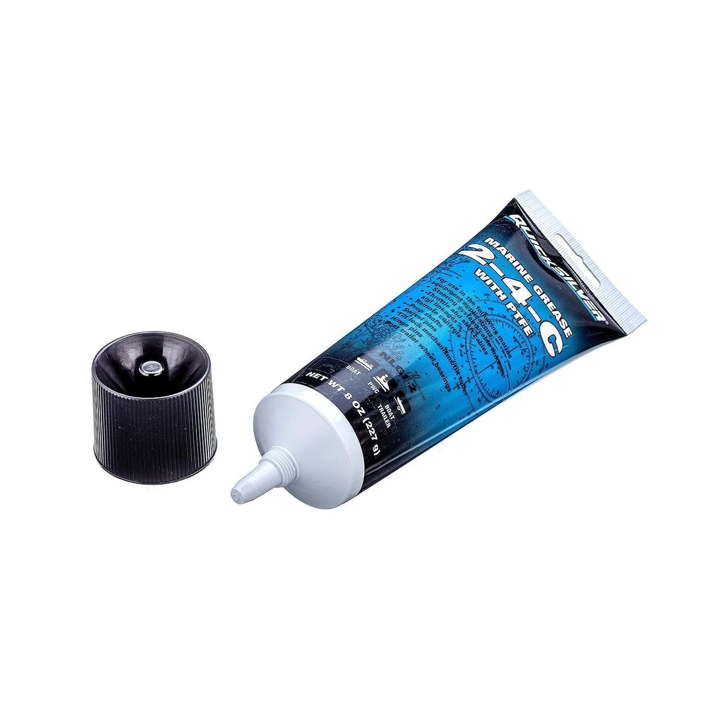 2-4-C Marine Grease With PTFE Teflon For Boats And Cables, Multi Purpose Lubricant For Steering Cables Throttle And Shift Cables, Tilt Mechanisms Remote Controls And Prop Shaft 8 Oz Tube, shown with cap removed
