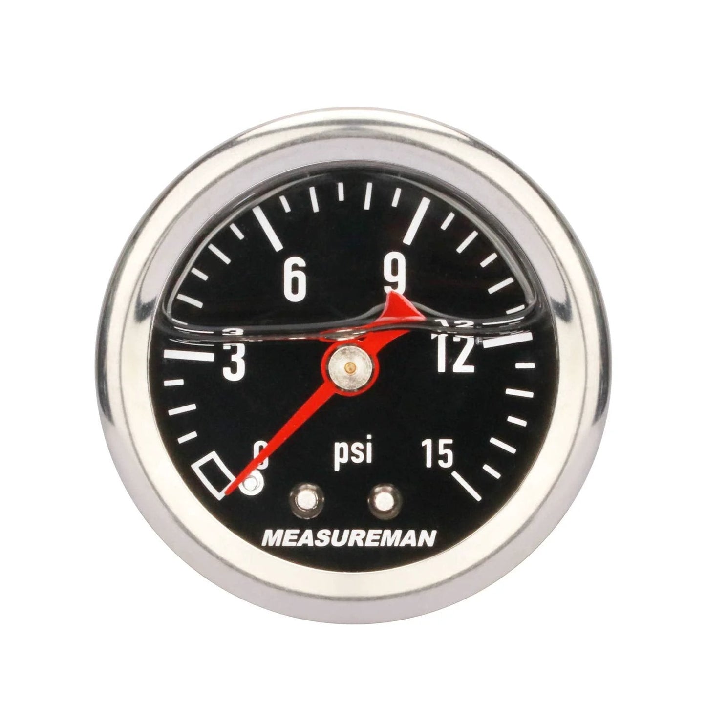 Liquid Filled Fuel Pressure Gauge, 1.5 Inch Black Dial, 304 Stainless Steel Case, Brass Wetted Parts, Glycerin Filled, 0-15 PSI