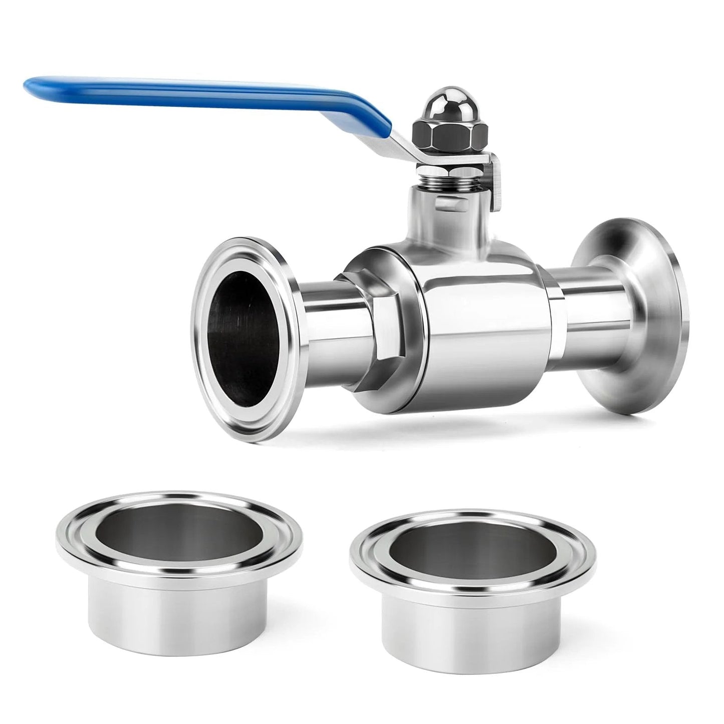 2.5 Inch Tube OD Sanitary Ball Valve Kit 304 Stainless Steel Tri Clamp 77.5mm Ferrule Flange for Industry Pipe Connections