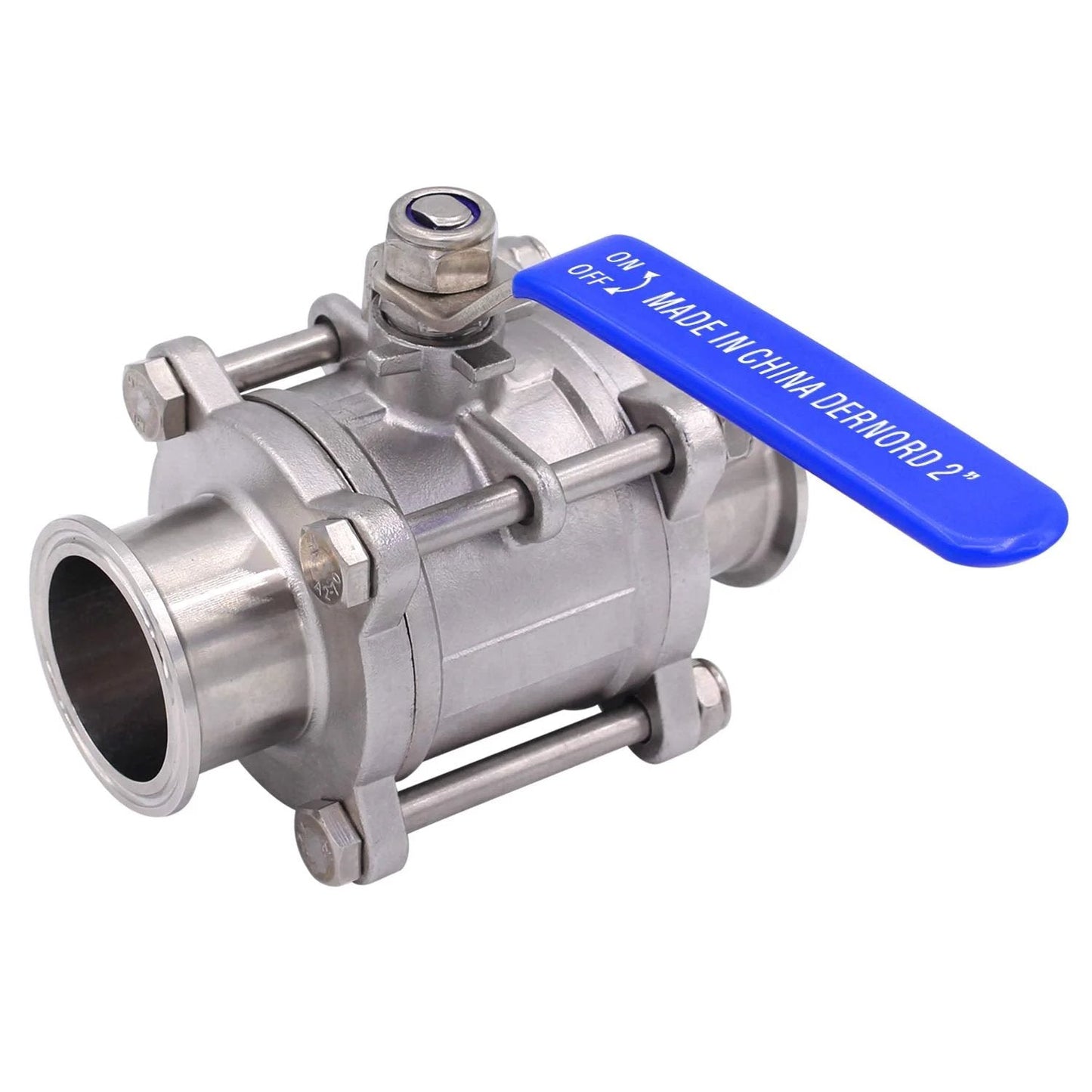 Sanitary Ball Valve 2 Inch Tube OD Quick Clamp Tri Clamp Fitting Stainless Steel 304 PTFE Lined Two Way and Three Piece for Food