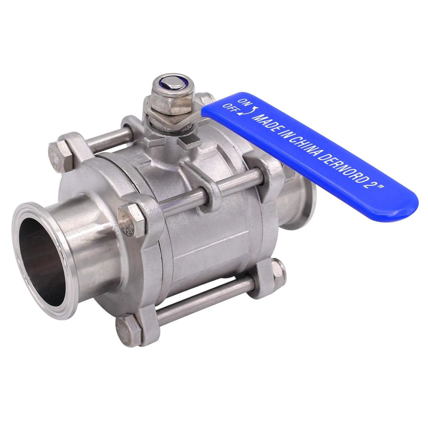 Sanitary Ball Valve 2 Inch Tube OD Quick Clamp Tri Clamp Fitting Stainless Steel 304 PTFE Lined Two Way and Three Piece for Food