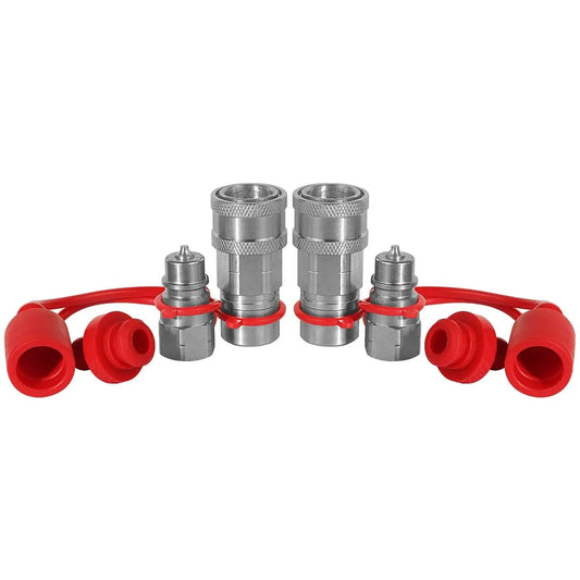 One Quarter Inch Ag ISO 5675 Hydraulic Quick Connect Pioneer Style Couplers with NPT Threads Dual Male and Female Set Dust Caps