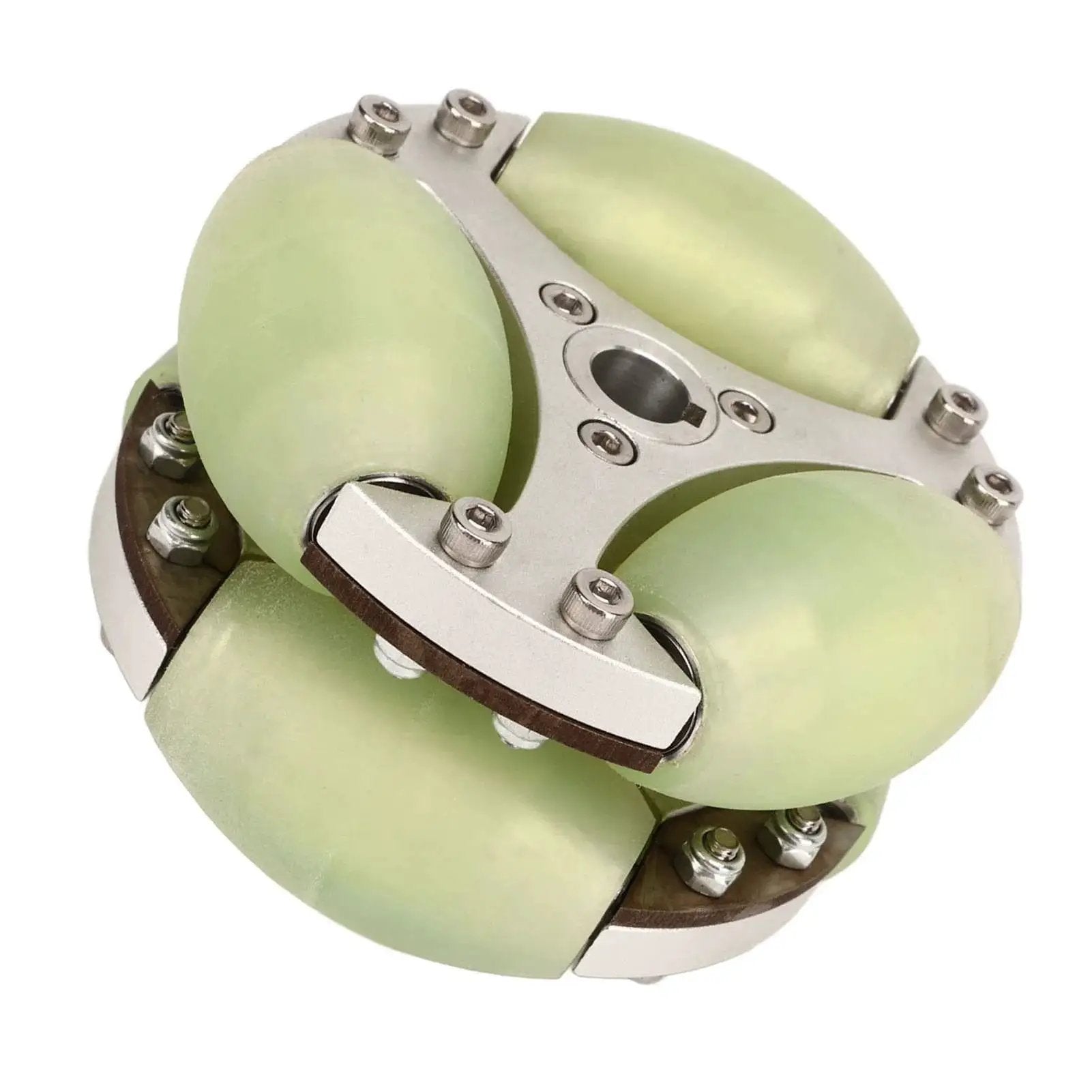 Heavy Duty 100mm Omni Directional Wheel With Double Row Aluminum Alloy for 360 Degree Rotation and Ultra Smooth Swivel Maneuverability High Load Capacity Up To 80Kg for Robots Carts Luggage Conveyors, close-up view.