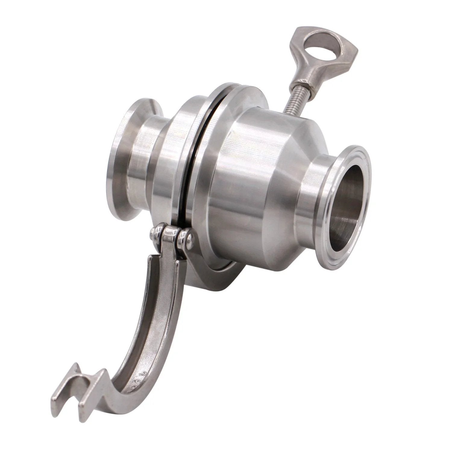1.5 Inch Tri Clamp Sanitary Check Valve One Way Flow Stainless Steel 304 With FKM Gasket shown with open clamp