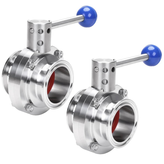 Two Inch Heavy Duty Tri Clamp Sanitary Butterfly Valve With Pull Handle Stainless Steel 304 2 Pack Clover Clamp Style