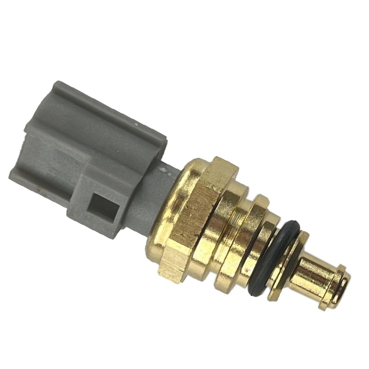 Side view of Engine Coolant Temperature Sensor For Ford C Max Contour EcoSport Edge Escape Escort Explorer Explorer Sport Trac Fiesta Five F Series And More IL2Z12A648AA Direct Fit Replacement For An Easy Install. Brass and plastic components visible.