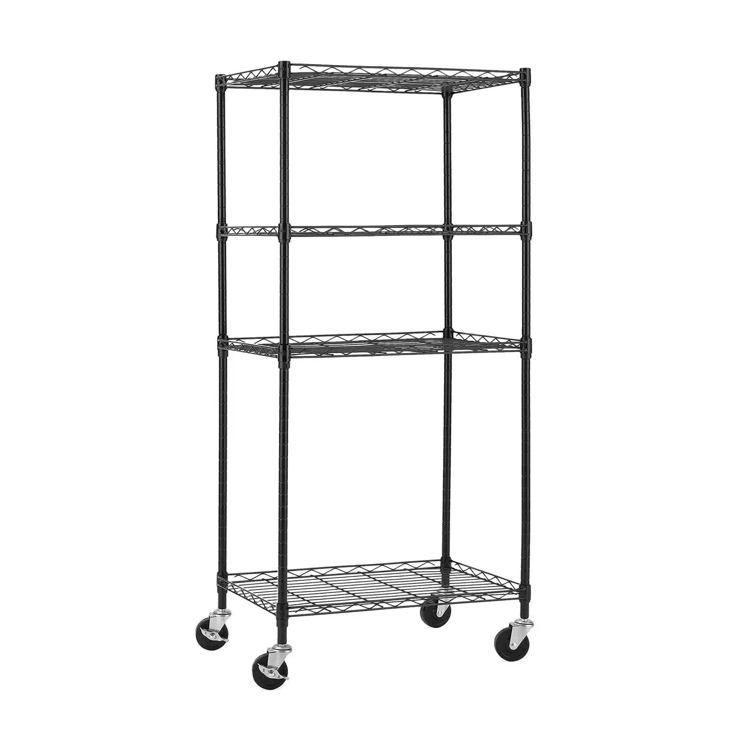 Wire shelving unit with three inch wire shelf casters set of four with threaded stems M8 and M10, steel housing, side lock brake.