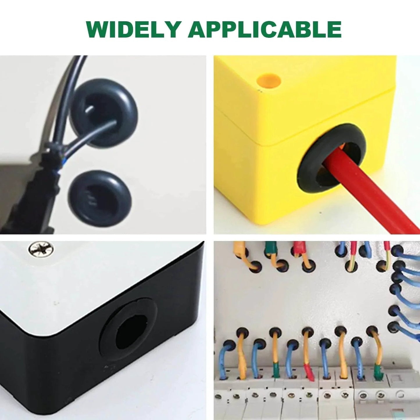 One Inch Outer Diameter Rubber Grommets With Three Quarters Inch Inner Diameter, used in wiring setups for dust protection.