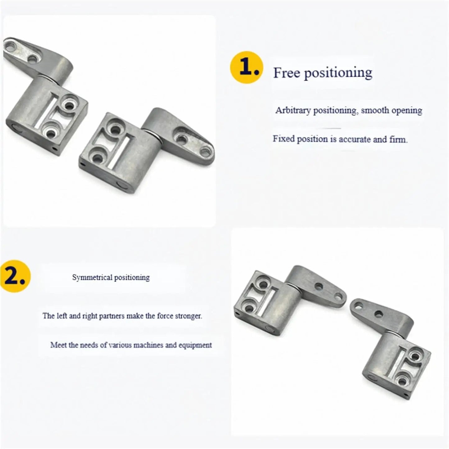 2 Pack Zinc Alloy Damping Hinge Set With 360 Degree Rotatable Torque Shaft For Cabinet And Gate Friction Hinges 0.56 Nm Right Hand Smooth Self Closing Quiet Operation, featuring metal hinges on white background with free and symmetrical positioning descriptions