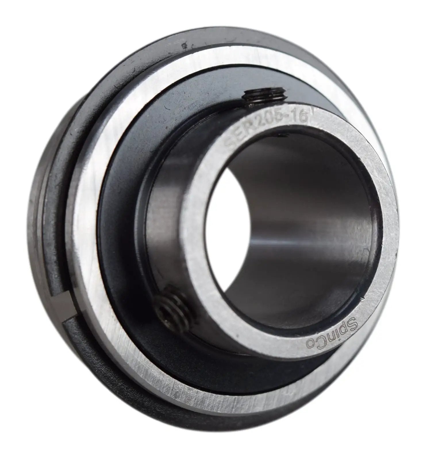 One Inch Insert Ball Bearing With Snap Ring SER205-16 ER-16 VER-216 shown with wide inner race and greaseable set screws