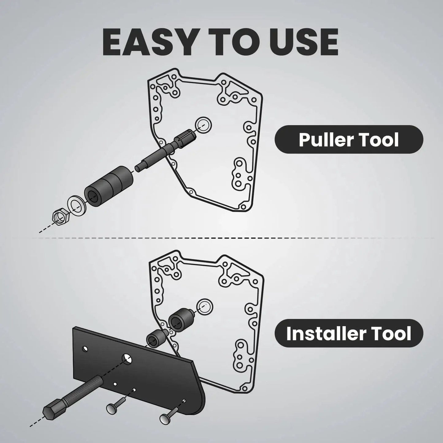 Diagram of Single Engine Inner Camshaft Bearing Installer And Puller Tool For Harley Evolution 1986 To Present Replacement Part