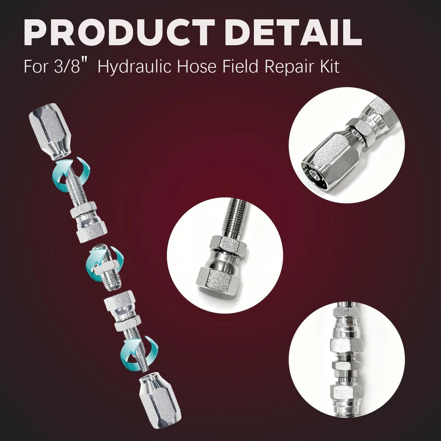 Two Pack Three Eighths Inch Hydraulic Hose Repair Kit With Two Wire Reusable Fittings Broad Compatibility For R2 R16 R17 And R19