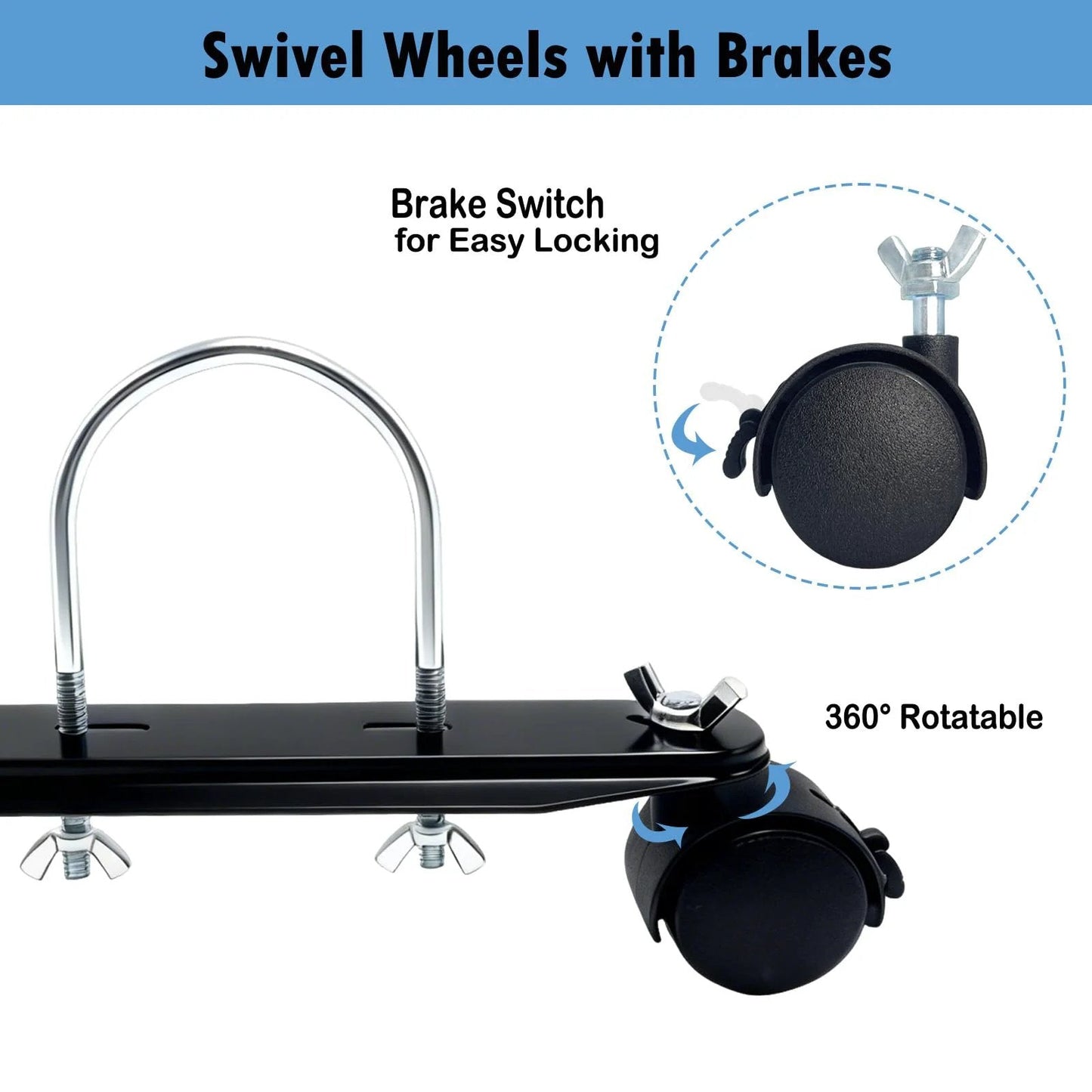 Easy Install Mobile Pulley Bracket Pair Set for Oil Heaters and Oil Filled Radiators with brake wheels and 360 degree swivel casters
